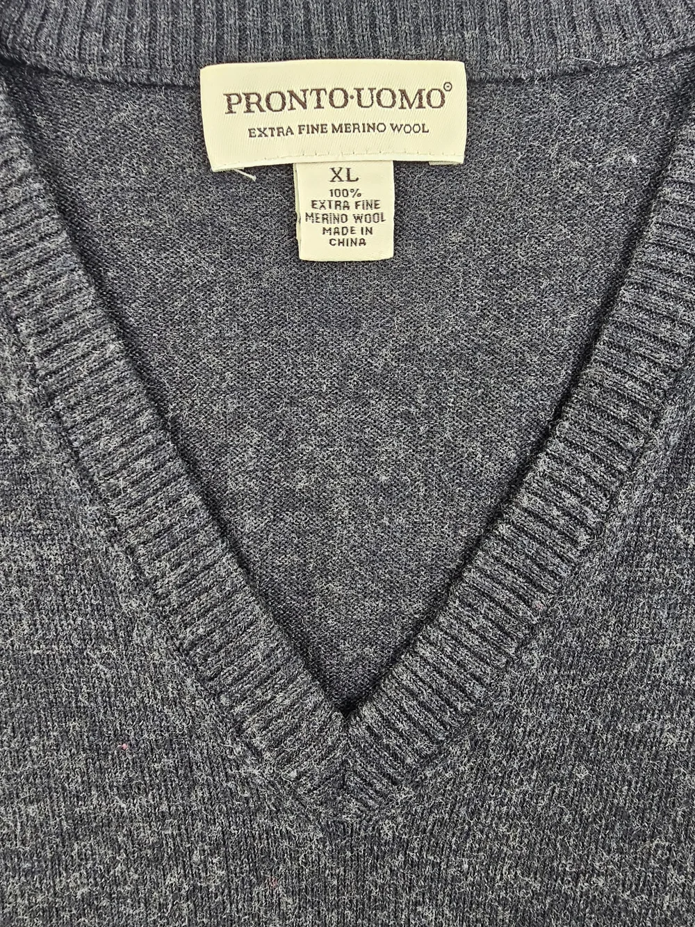 Pronto Uomo V Neck Sweater Vest Extra‎ Fine Merino Wool Mens XLarge Dark Grey